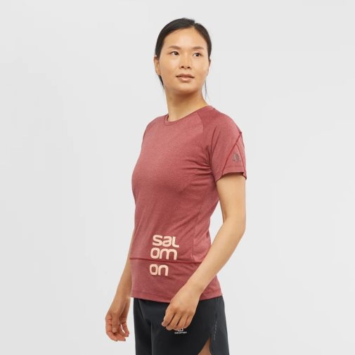 Red Salomon Cross Run Graphic Short Sleeve Women's T-Shirts | IE GJ3192